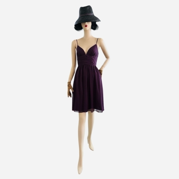 David’s Bridal Purple Straps Fit & Flare Dress Beautiful Sheer Bridesmaid Dress - Picture 7 of 13